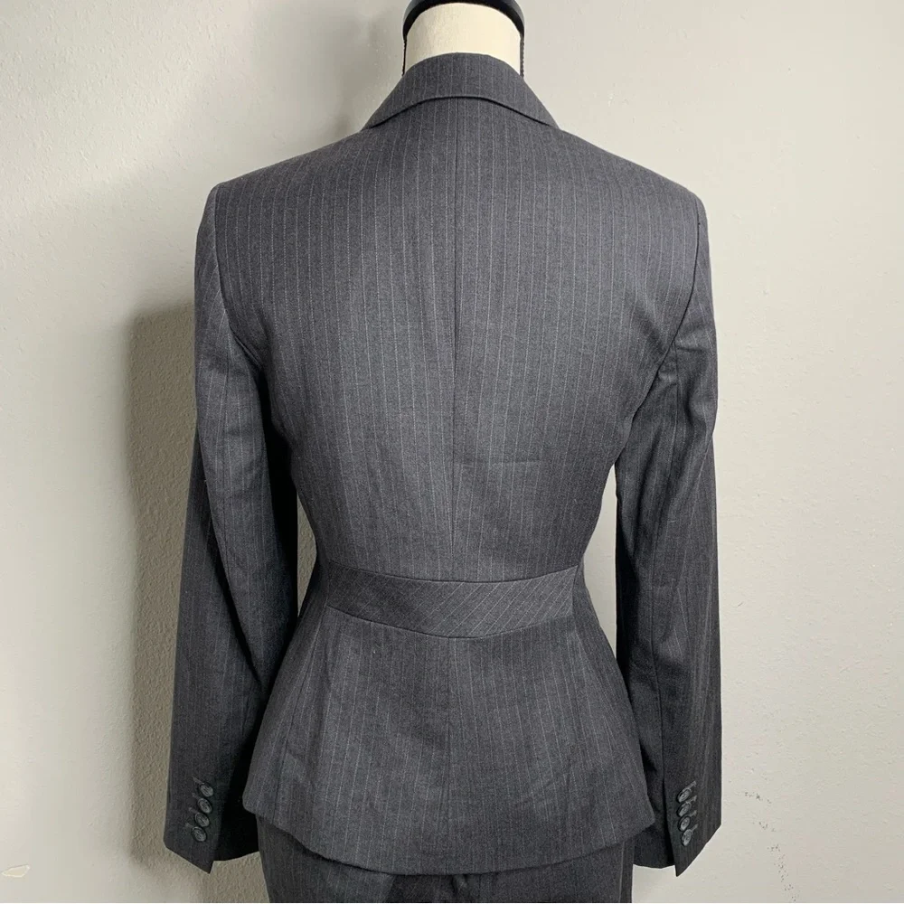 LOFT Gray & Light Blue Pinstripe Two Piece Pantsuit Set